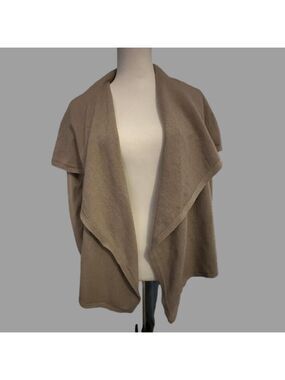 VERA WANG Simply Vera Open Cardigan CS Beige Faux Leather Sleeve Patch
